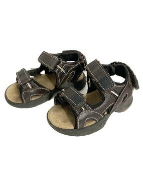 Buster Brown Adjustable Velcro Ankle and Toe Straps Molded Footbed Sandals Brown